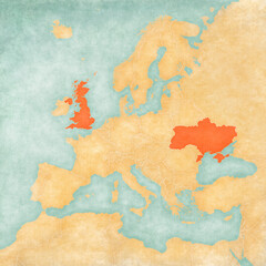 Map of Europe - Ukraine and United Kingdom