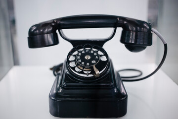 old retro black dial telephone with numbers and russian alphabet