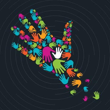 Another hand made up of too many colored hands. vectorial