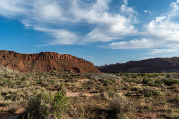 Arches National Park at Midday - Arches has many arches including the famous Delicate Arch, the Window Arch, the Double Arch and other features such as Tower of Babel, Turret Arch, and the Courthouse 