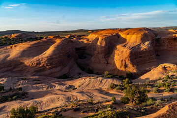 Arches National Park at Midday - Arches has many arches including the famous Delicate Arch, the Window Arch, the Double Arch and other features such as Tower of Babel, Turret Arch, and the Courthouse 