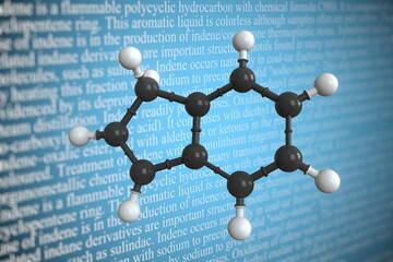 Molecular model of indene, 3D rendering
