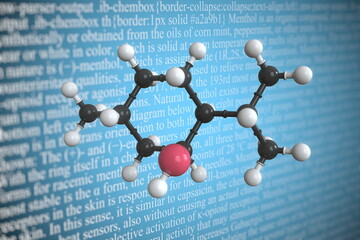 Molecular model of menthol, 3D rendering