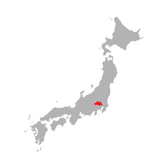 Saitama prefecture highlighted on the map of Japan