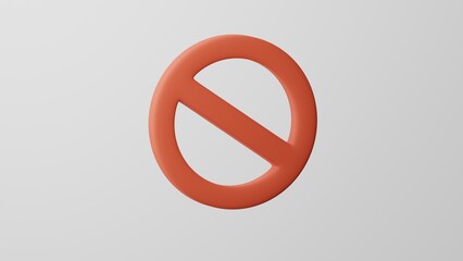Minimalism No Entry Sign, circle backslash emoji, banned symbol. On white background. 3d render