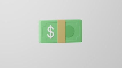 Minimalism Banknote with Dollar Sign, money emoji. On white background. 3d render