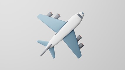 Minimalism Airplane, Aeroplan emoji, flight symbol. On white background. 3d render