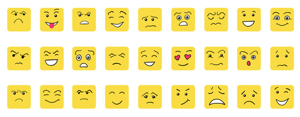 Cartoon cute and funny faces with positive and negative emotions.
