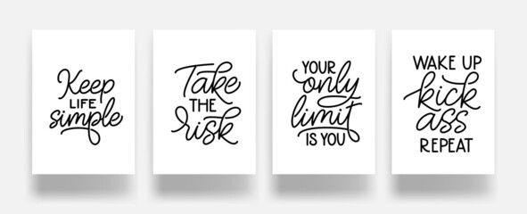 Set of motivational quotes calligraphy. Monoline slogan lettering print collection. Vector illustration.