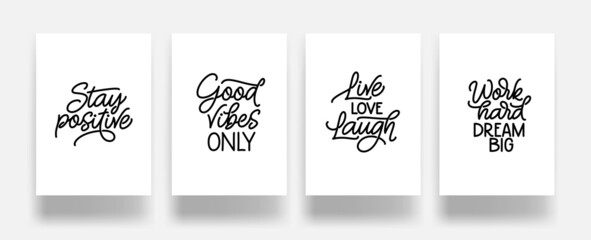 Set of motivational quotes calligraphy. Monoline slogan lettering print collection. Vector illustration.