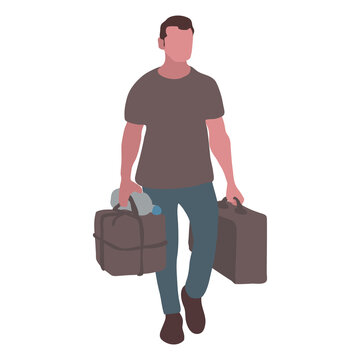 Young man walking with bagages
