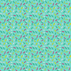 Desktop wallpaper, pattern on fabric, background. Donuts with icing and sprinkles, desserts, cakes. Confetti, pattern, colored glaze. Vector pattern.