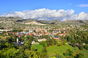 Panorama of Cetinje in sunny day, Montenegro