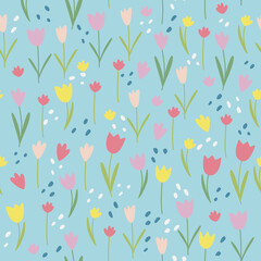 Vector seamless floral pattern. Endless pattern can be used for fabric, wallpaper, pattern fills, web page background, surface textures. Hand drawn flowers leaves and elements.