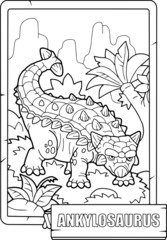 coloring book for children, prehistoric dinosaur ankylosaurus, outline illustration design
