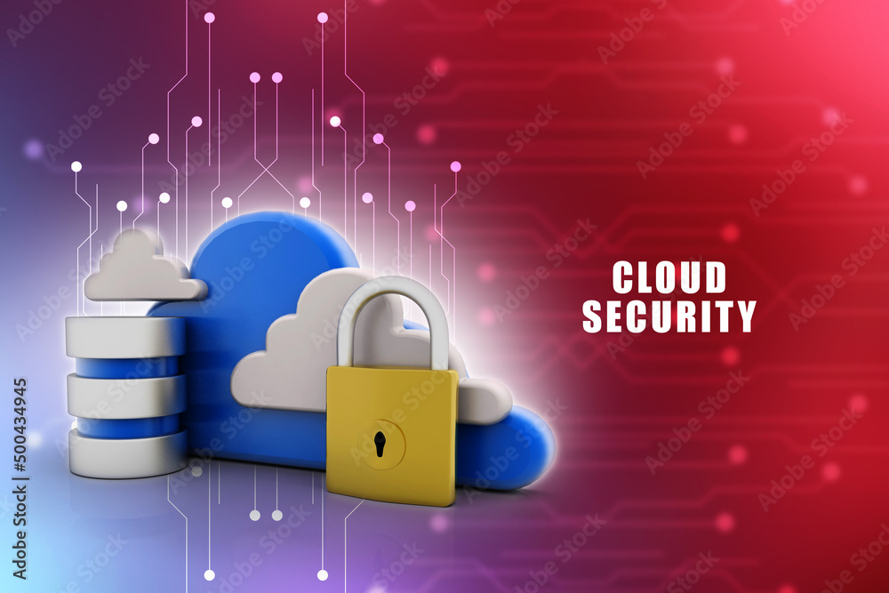 Poster 3d rendering cloud database with lock