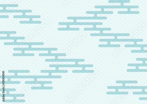 和柄 イラスト エ霞と青海波 水色 Poster Asia Asia Posters Osame