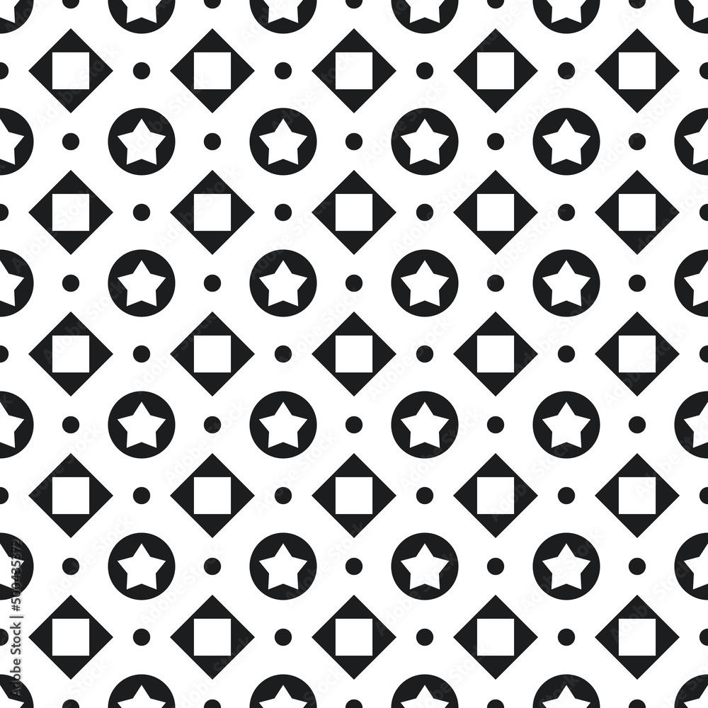 Poster Stars and squares. A vector with simple shapes that alternate. Black shapes and white background in seamless and stylish vector.