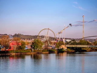 Stuttgarter Frühlingsfest auf dem Cannstatter Wasen, Stuttgart, Blick vom Neckar aus © 0711bilder