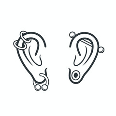 illustration of piercing shop, vector art.