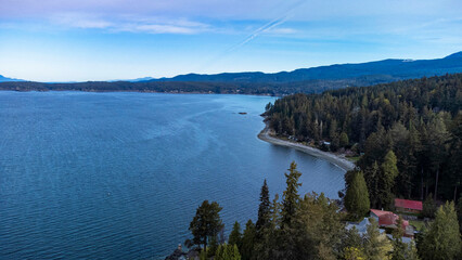 Aerial view of Halfmoon Bay, looking towards Smugglers Cove