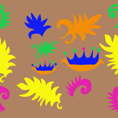 horizontal stylized colored floral  motif . Hand drawn.