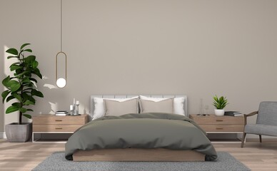 Mock up interior bedroom with furniture in modern contemporary style, use for display your product as bedroom scene. 3d illustration.