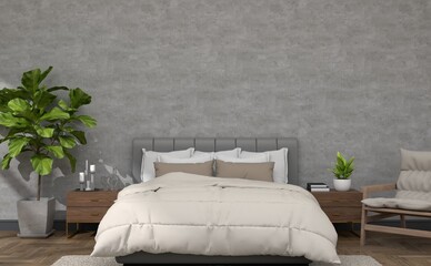 Mock up interior bedroom with furniture in modern contemporary style, use for display your product as bedroom scene. 3d illustration. - 500437959