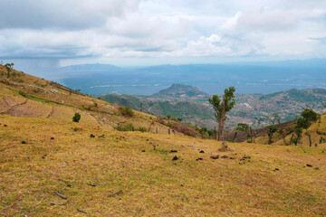Obraz premium Aerial view of mountains against valley at Mount Mtelo in West Pokot, Kenya