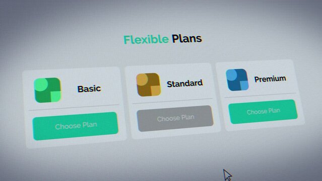 Choosing the basic standard in the user interface subscription table. List of 3 options, infographic design plans for presentation or online websites or services