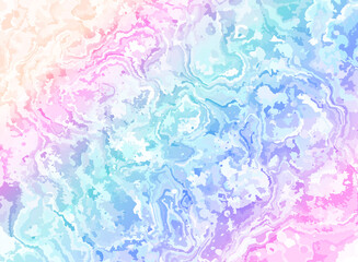 Rainbow watercolor background in blue, pink, purple colors. Abstract marble pattern. Pastel rainbow water texture. Unicorn watercolor banner. Magic color background design