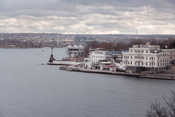 Fototapeta premium View of embankment of Sevastopol at the Artillery bay in spring. Crimea