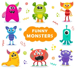 Fotobehang set of funny monsters in cartoon style. vector illustration for kids © Екатерина Столяренко