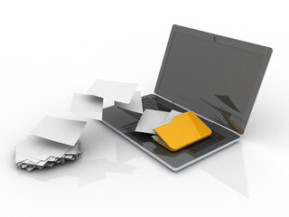 3d rendering Folder connected to computer network
