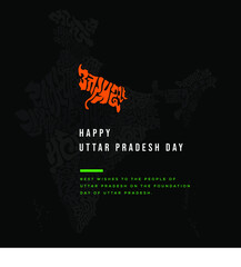 Uttar Pradesh day greeting with map lettering in hindi.