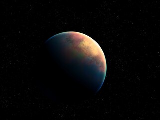 Earth-like planet in outer space. Super-Earth planet, beautiful exoplanet. 