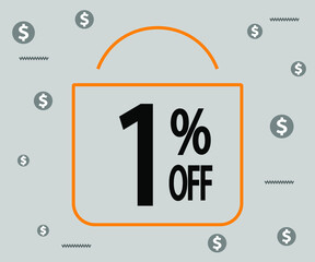 1% off. Dark banner for stores and promotions. Shopping bag
