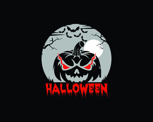 Halloween symbols pumpkin, logo design, vector illustration