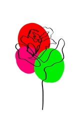 Rose is minimal style art abstract graphic line ink color symbols on white background 