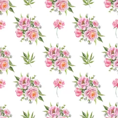 Foto op Plexiglas naadloos patroon met roze bloemen © MariiaMart