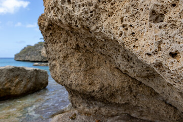 Coral rock at the shore of Playa Jeremi on the Caribbean island Curacao