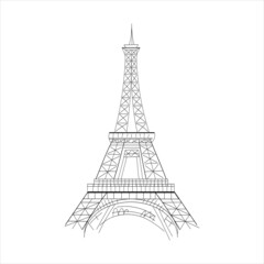 Fototapeta na wymiar Eiffel Tower Line Art Vector. Isolated on White background 