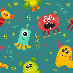 Fototapeta na wymiar seamless pattern with space monsters in cartoon style. vector illustration