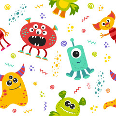 seamless pattern with space monsters in cartoon style. vector illustration