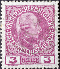 Austria - circa 1908: a postage stamp from Austria, showing a portrait of Emperor Joseph II...