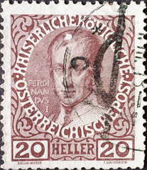 Austria - circa 1908: a postage stamp from Austria, showing a portrait of Emperor Ferdinand I (1835-48)