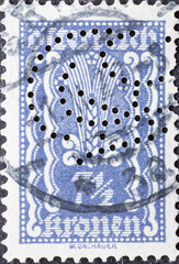 Austria - circa 1922: a postage stamp from Austria, showing a symbolism: ear of corn