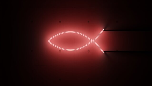 Ichthus s&iacute;mbolo cristiano pez ne&oacute;n rojo.
