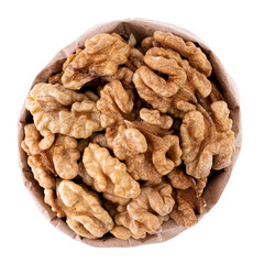 walnut in a paper bag on a white background