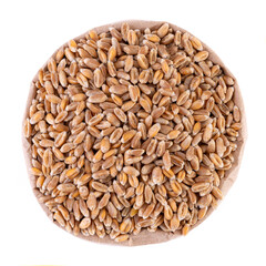wheat in a paper bag on a white background